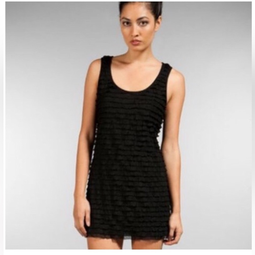 Divided H&M Women's Size 4 Sleeveless Dress Black Textured Tiered‎ Ruffles Scoop